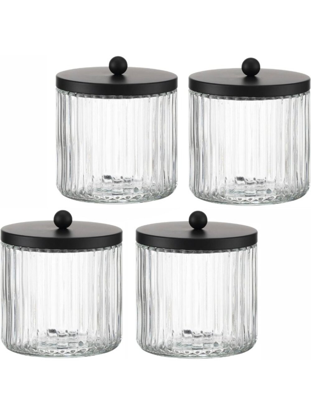 4-Pack Clear Glass Storage Canisters for Q-tips, Cotton Balls & Makeup Organizer